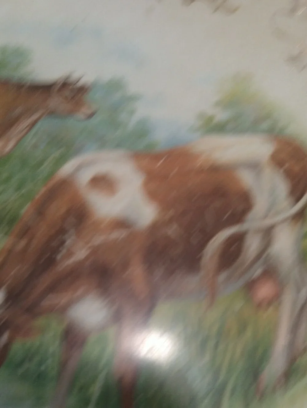 Antique Brown and White Cow Motif Ceramic Serving Platter Signed